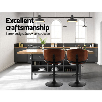 Artiss Bar Stools Kitchen Leather Barstools Swivel Gas Lift Chairs Black x2 - Cosy Abode