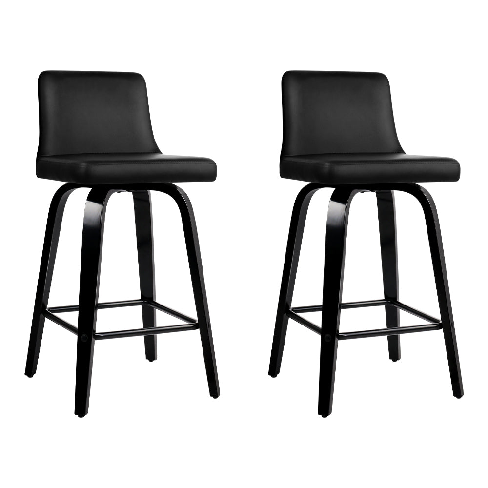Artiss Bar Stools Kitchen Leather Barstools Swivel Wooden Chairs X2 - Cosy Abode