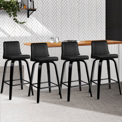 Artiss Bar Stools Kitchen Leather Barstools Swivel Wooden Chairs X4 - Cosy Abode