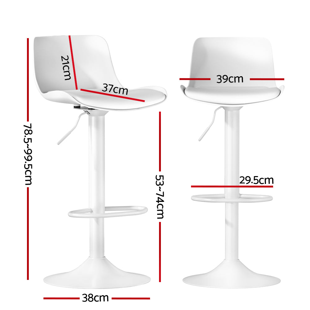 Artiss Bar Stools Kitchen Swivel Gas Lift Stool Leather Dining Chairs White x2 - Cosy Abode