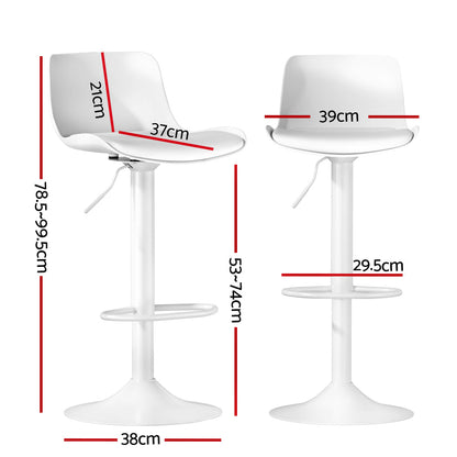 Artiss Bar Stools Kitchen Swivel Gas Lift Stool Leather Dining Chairs White x2 - Cosy Abode