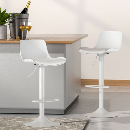 Artiss Bar Stools Kitchen Swivel Gas Lift Stool Leather Dining Chairs White x2 - Cosy Abode