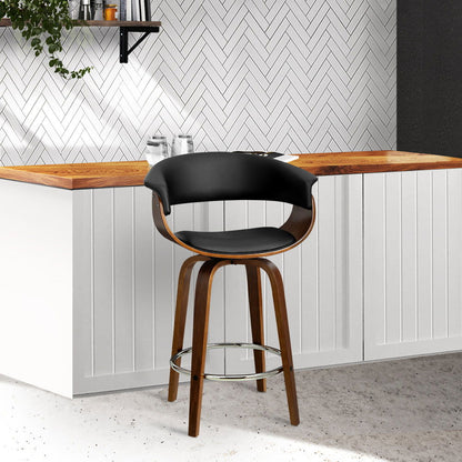 Artiss Bar Stools Swivel PU Seat Wooden - Cosy Abode