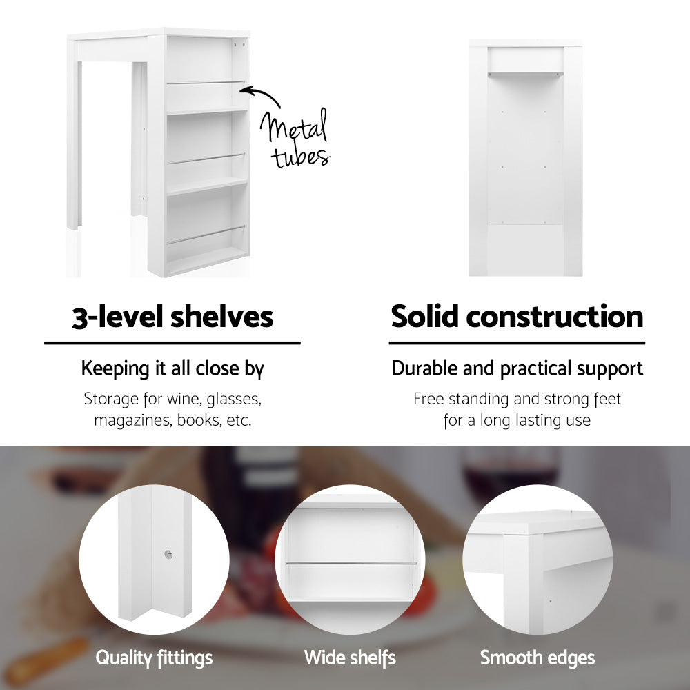 Artiss Bar Table 3-tier Storage Shelves White - Cosy Abode
