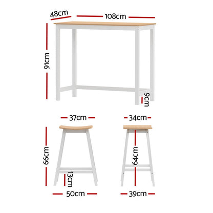 Artiss Bar Table and Stools Set Dining Desk Solid Wood Kitchen Chairs Cafe Pub - Cosy Abode