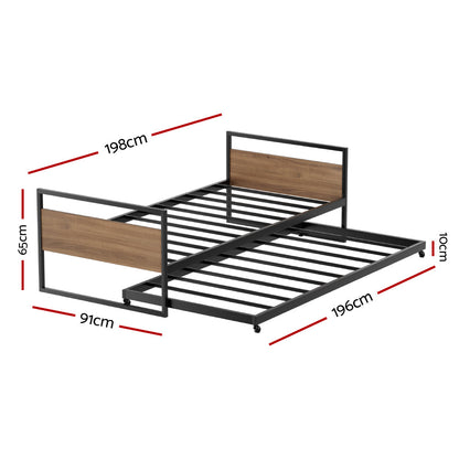 Artiss Bed Frame 2x Single Size Metal Trundle Daybed DEAN - Cosy Abode