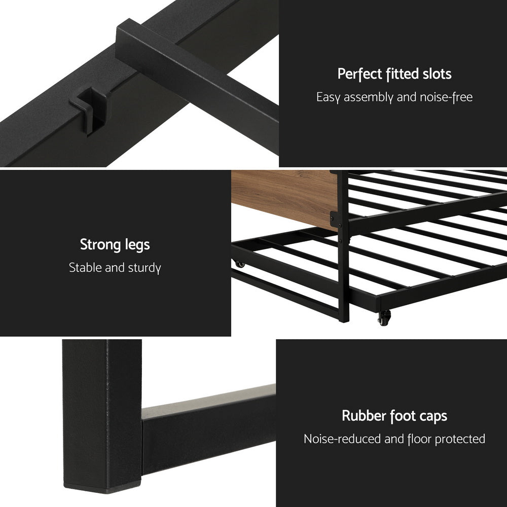 Artiss Bed Frame 2x Single Size Metal Trundle Daybed DEAN - Cosy Abode