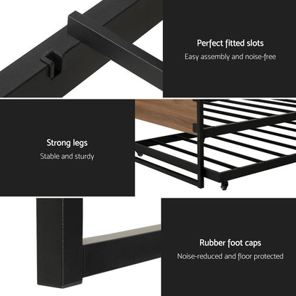 Artiss Bed Frame 2x Single Size Metal Trundle Daybed DEAN - Cosy Abode