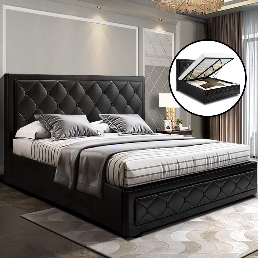 Artiss Bed Frame Double Size Gas Lift Black TIYO - Cosy Abode