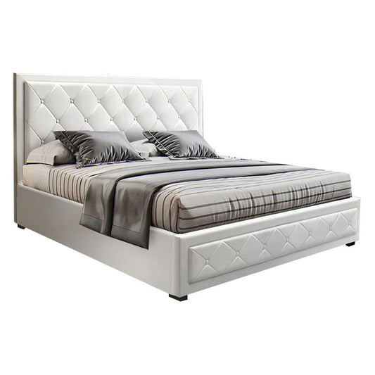 Artiss Bed Frame Double Size Gas Lift White TIYO - Cosy Abode