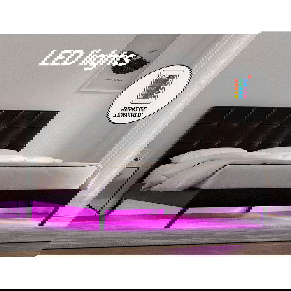 Artiss Bed Frame Double Size LED Black RAVI - Cosy Abode