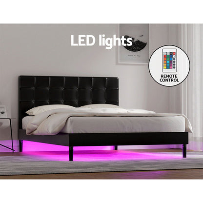 Artiss Bed Frame Double Size LED Black RAVI - Cosy Abode