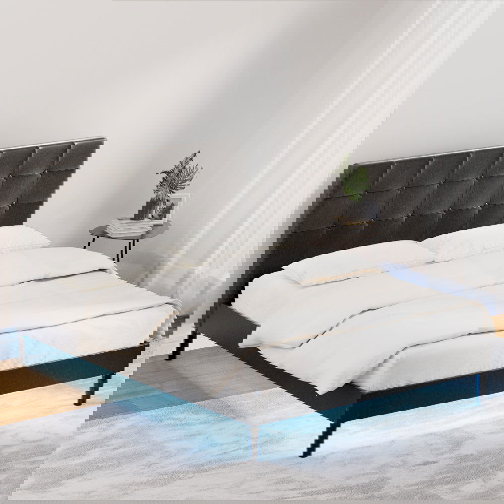 Artiss Bed Frame Double Size LED Black RAVI - Cosy Abode