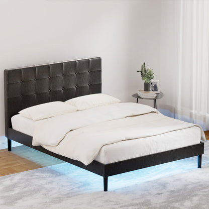 Artiss Bed Frame Double Size LED Black RAVI - Cosy Abode