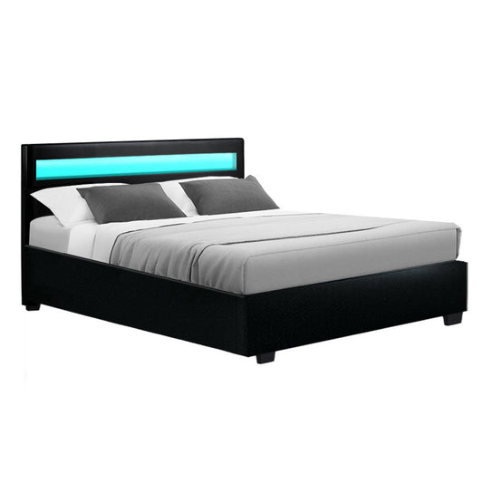 Artiss Bed Frame Double Size LED Gas Lift Black COLE - Cosy Abode