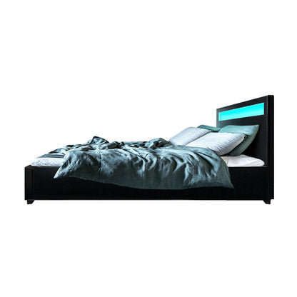 Artiss Bed Frame Double Size LED Gas Lift Black COLE - Cosy Abode