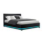 Artiss Bed Frame Double Size LED Gas Lift Black LUMI - Cosy Abode