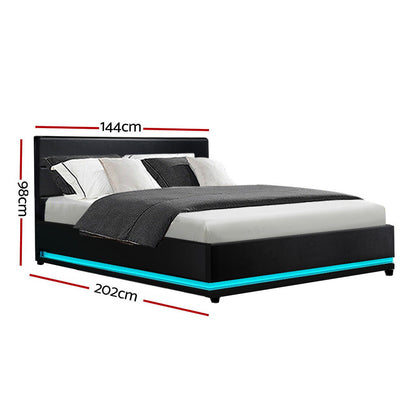 Artiss Bed Frame Double Size LED Gas Lift Black LUMI - Cosy Abode