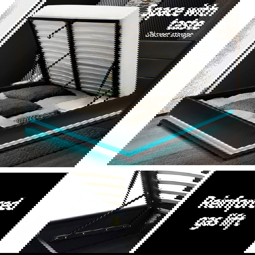 Artiss Bed Frame Double Size LED Gas Lift Black LUMI - Cosy Abode