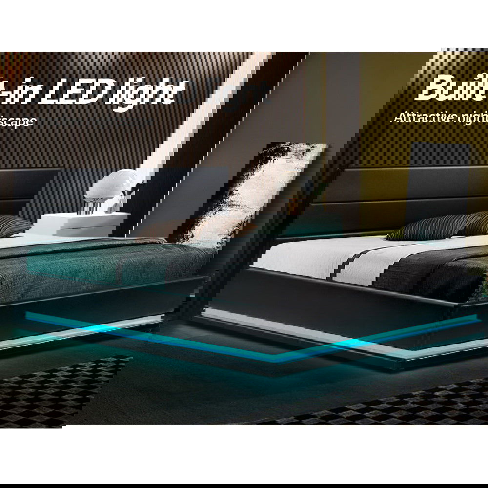 Artiss Bed Frame Double Size LED Gas Lift Black LUMI - Cosy Abode