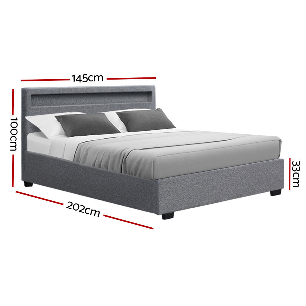 Artiss Bed Frame Double Size LED Gas Lift Grey COLE - Cosy Abode