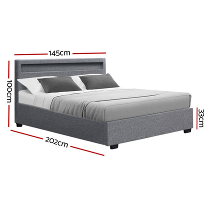 Artiss Bed Frame Double Size LED Gas Lift Grey COLE - Cosy Abode