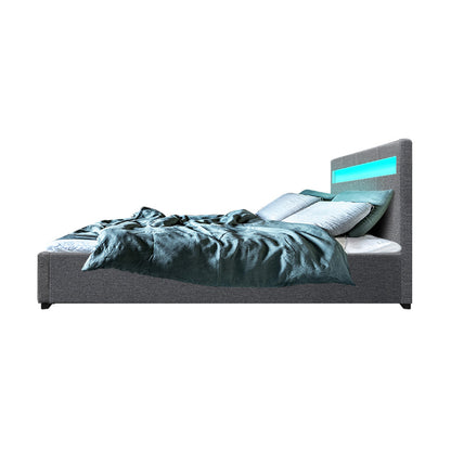 Artiss Bed Frame Double Size LED Gas Lift Grey COLE - Cosy Abode