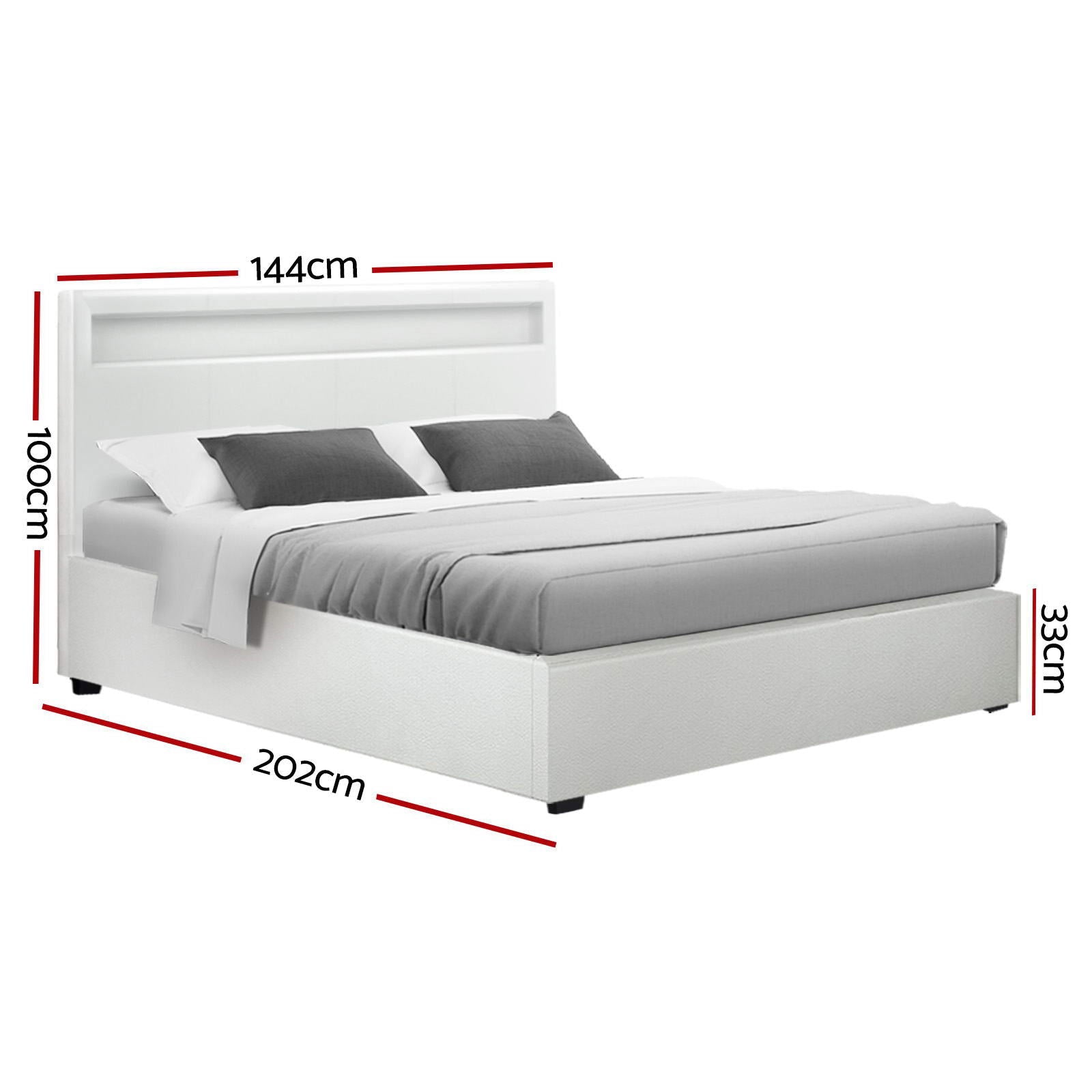 Artiss Bed Frame Double Size LED Gas Lift White COLE - Cosy Abode