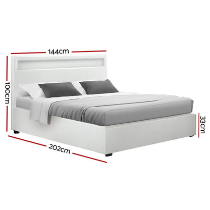 Artiss Bed Frame Double Size LED Gas Lift White COLE - Cosy Abode