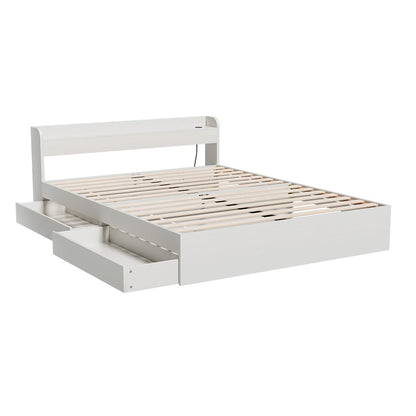 Artiss Bed Frame Double Size Mattress Base wtih Charging Ports 2 Storage Drawers - Cosy Abode