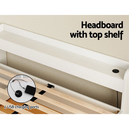 Artiss Bed Frame Double Size Mattress Base wtih Charging Ports 2 Storage Drawers - Cosy Abode