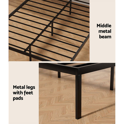 Artiss Bed Frame Double Size Metal Base Mattress Platform Foundation Black PAULA - Cosy Abode