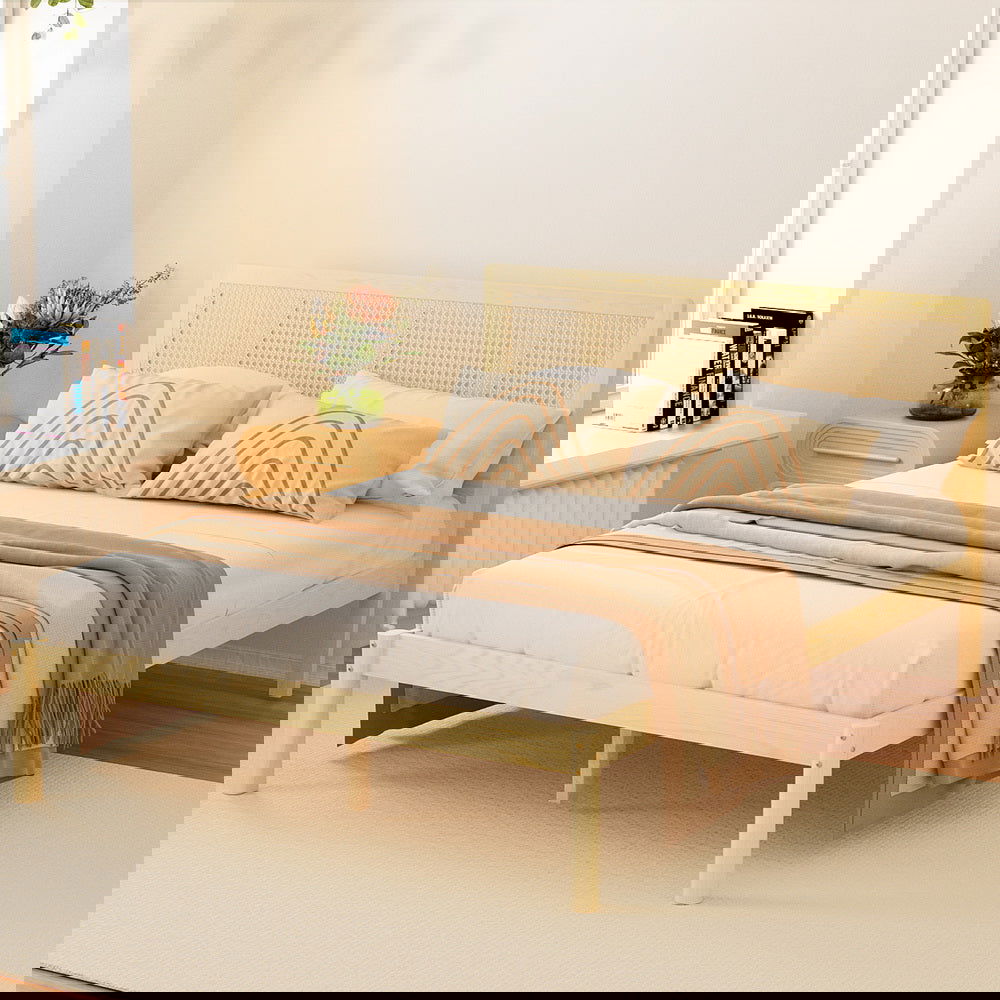 Artiss Bed Frame Double Size Rattan Wooden RITA - Cosy Abode