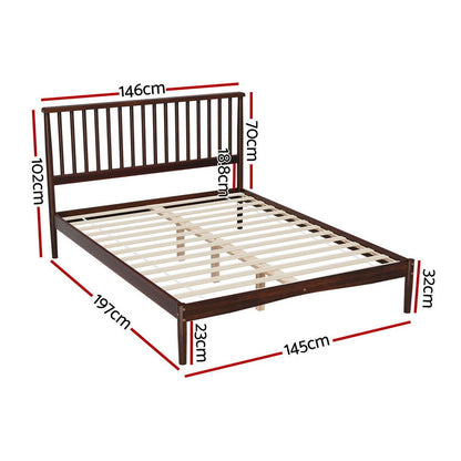 Artiss Bed Frame Double Size Wooden Base Mattress Platform Timber Walnut VISE - Cosy Abode