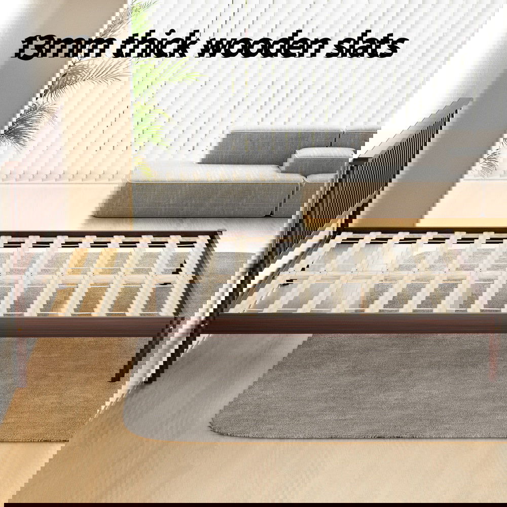 Artiss Bed Frame Double Size Wooden Base Mattress Platform Timber Walnut VISE - Cosy Abode