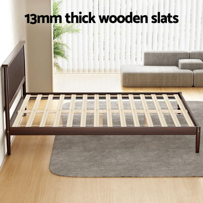 Artiss Bed Frame Double Size Wooden Base Mattress Platform Timber Walnut VISE - Cosy Abode