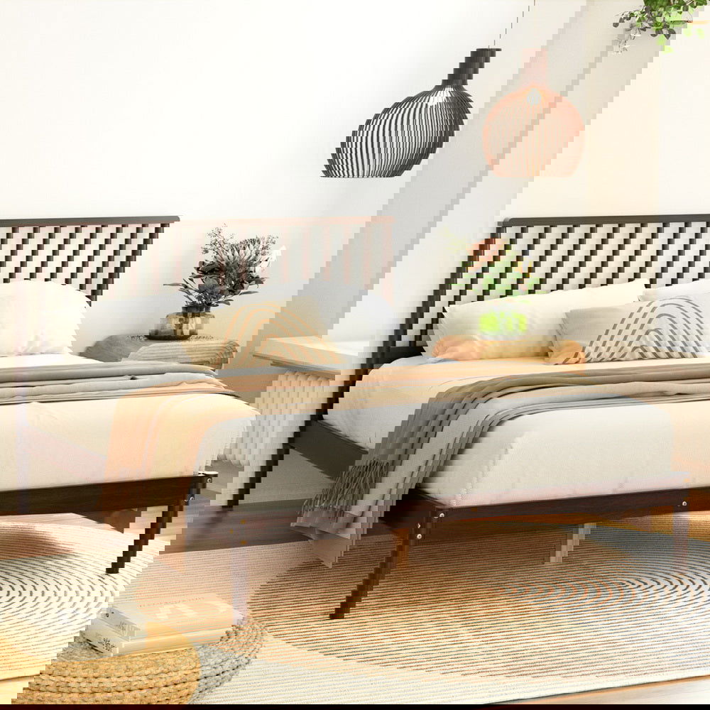 Artiss Bed Frame Double Size Wooden Base Mattress Platform Timber Walnut VISE - Cosy Abode