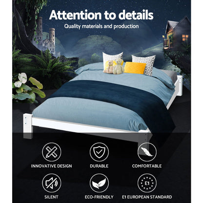 Artiss Bed Frame Double Size Wooden White JADE - Cosy Abode