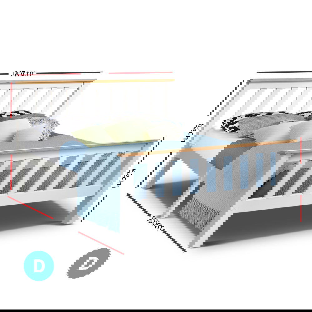 Artiss Bed Frame Double Size Wooden White PONY - Cosy Abode