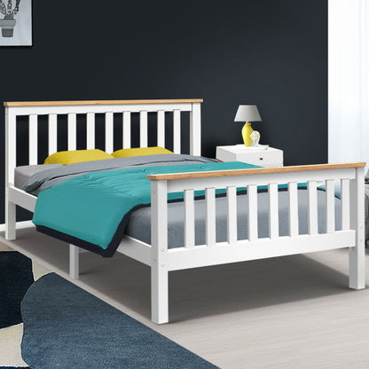 Artiss Bed Frame Double Size Wooden White PONY - Cosy Abode