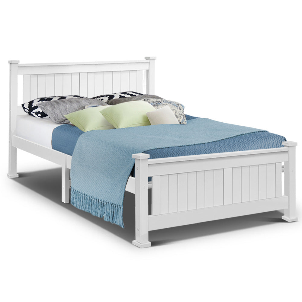 Artiss Bed Frame Double Size Wooden White RIO - Cosy Abode