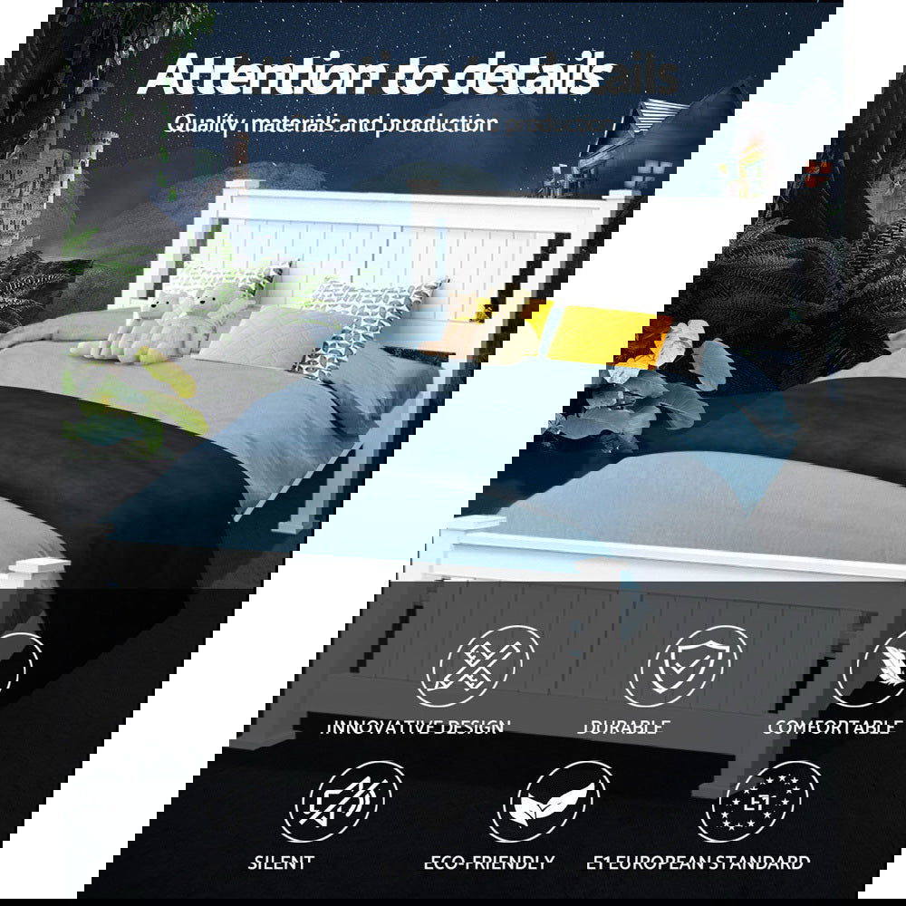 Artiss Bed Frame Double Size Wooden White RIO - Cosy Abode