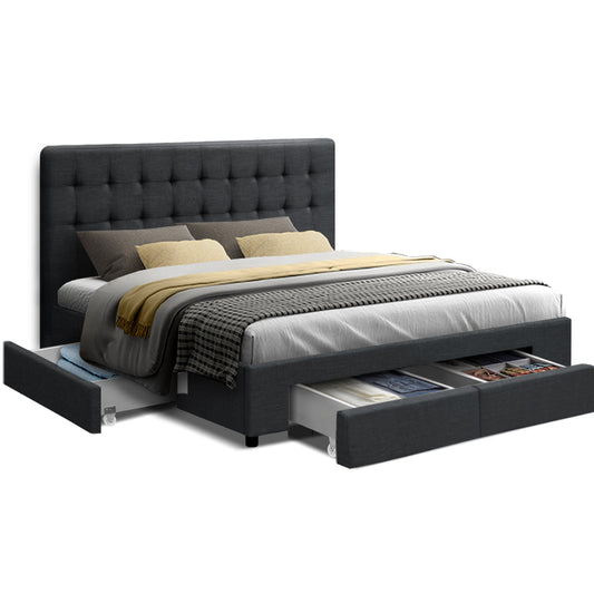 Artiss Bed Frame Double Size with 4 Drawers Grey AVIO - Cosy Abode