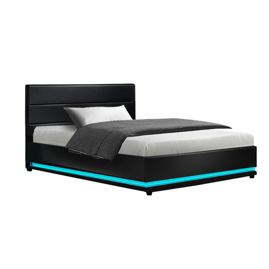 Artiss Bed Frame King Single Size LED Gas Lift Black LUMI - Cosy Abode