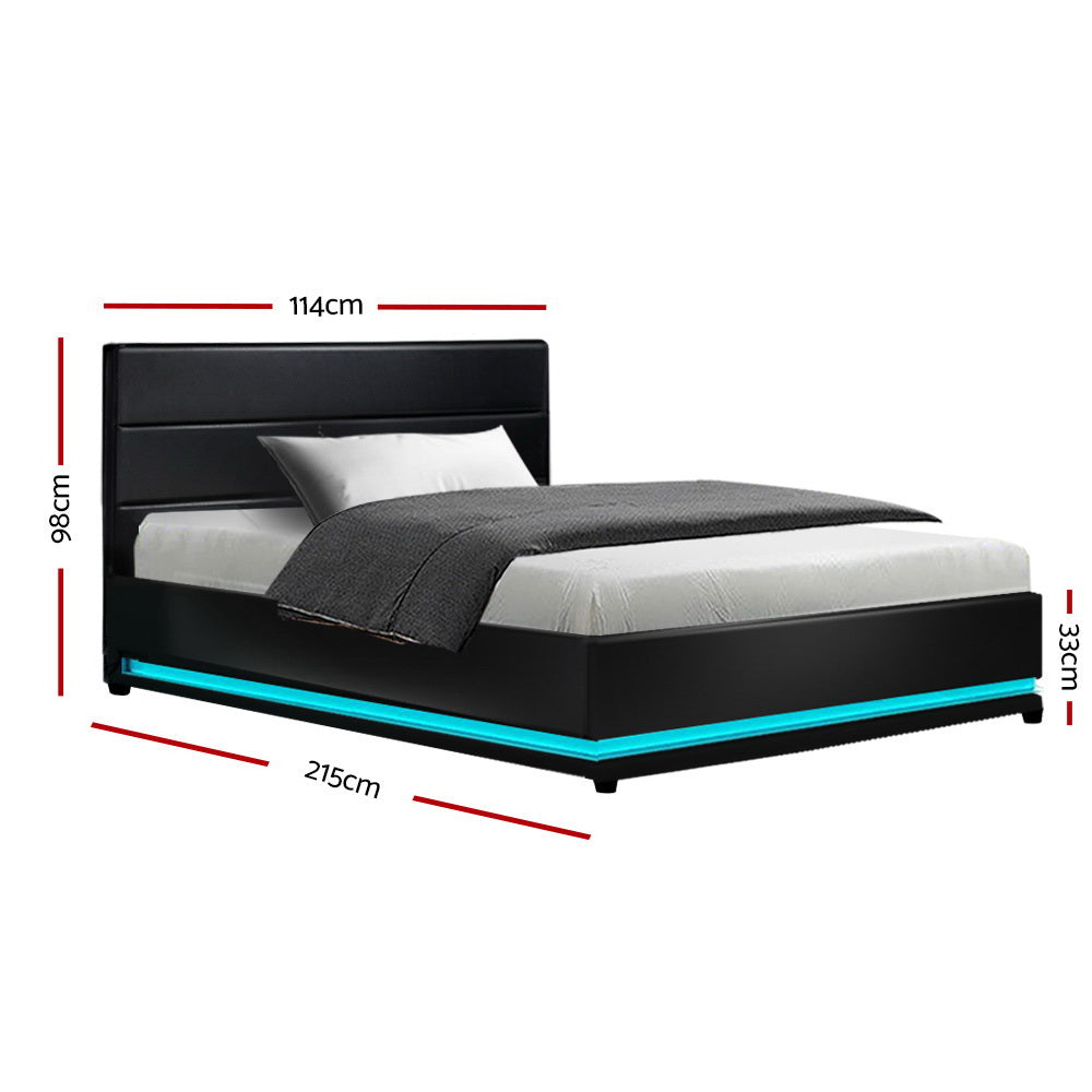 Artiss Bed Frame King Single Size LED Gas Lift Black LUMI - Cosy Abode