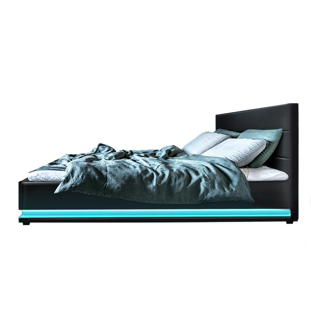 Artiss Bed Frame King Single Size LED Gas Lift Black LUMI - Cosy Abode