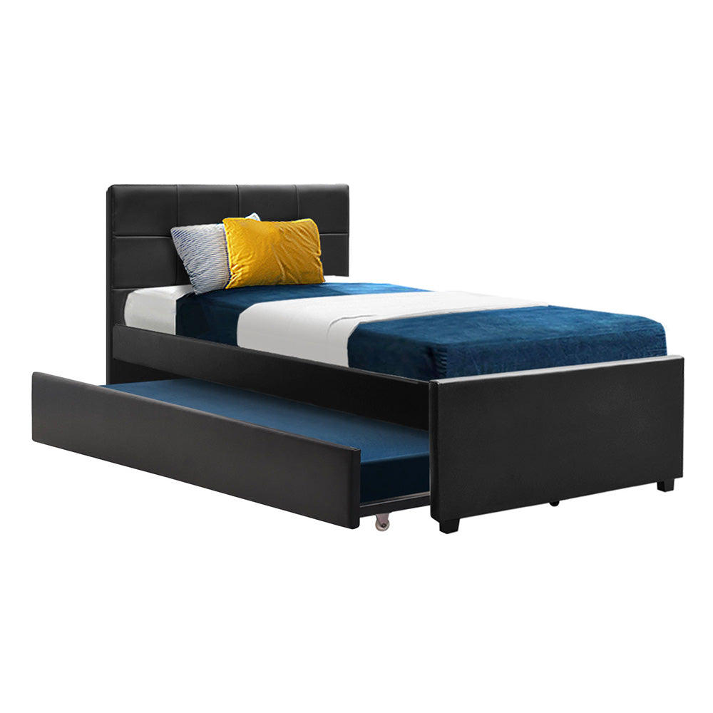 Artiss Bed Frame King Single Size Trundle Daybed Black - Cosy Abode