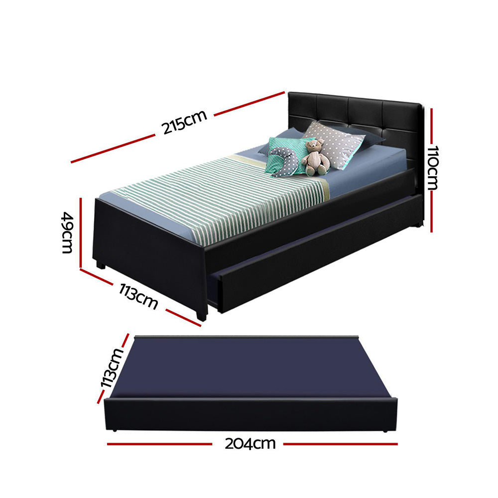 Artiss Bed Frame King Single Size Trundle Daybed Black - Cosy Abode
