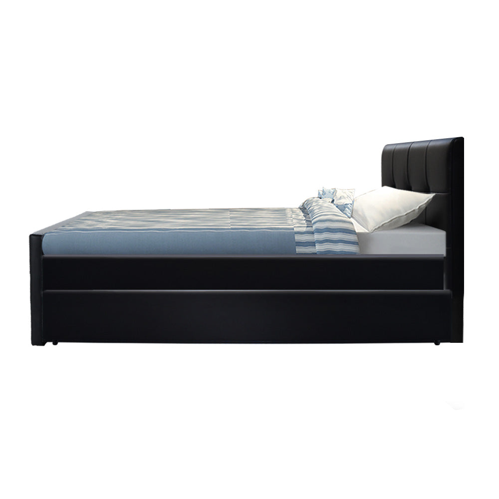 Artiss Bed Frame King Single Size Trundle Daybed Black - Cosy Abode