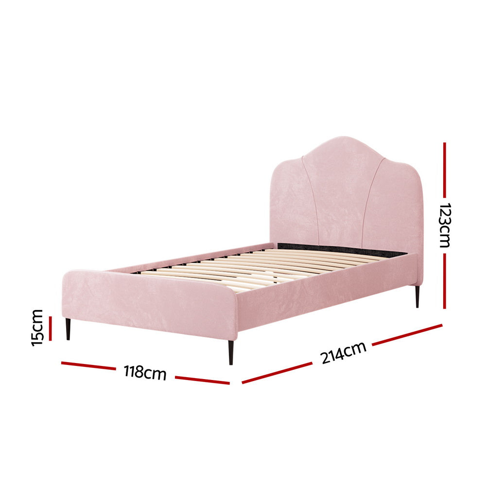 Artiss Bed Frame King Single Size Velvet Pink OLAN - Cosy Abode
